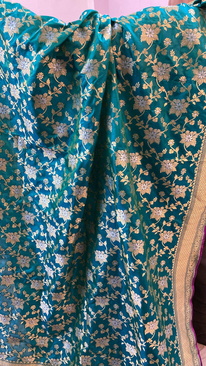 Sea Green Pure Banarasi Katan Silk Handloom Saree by Shades Of Benares - banarasi - banarasi saree shop