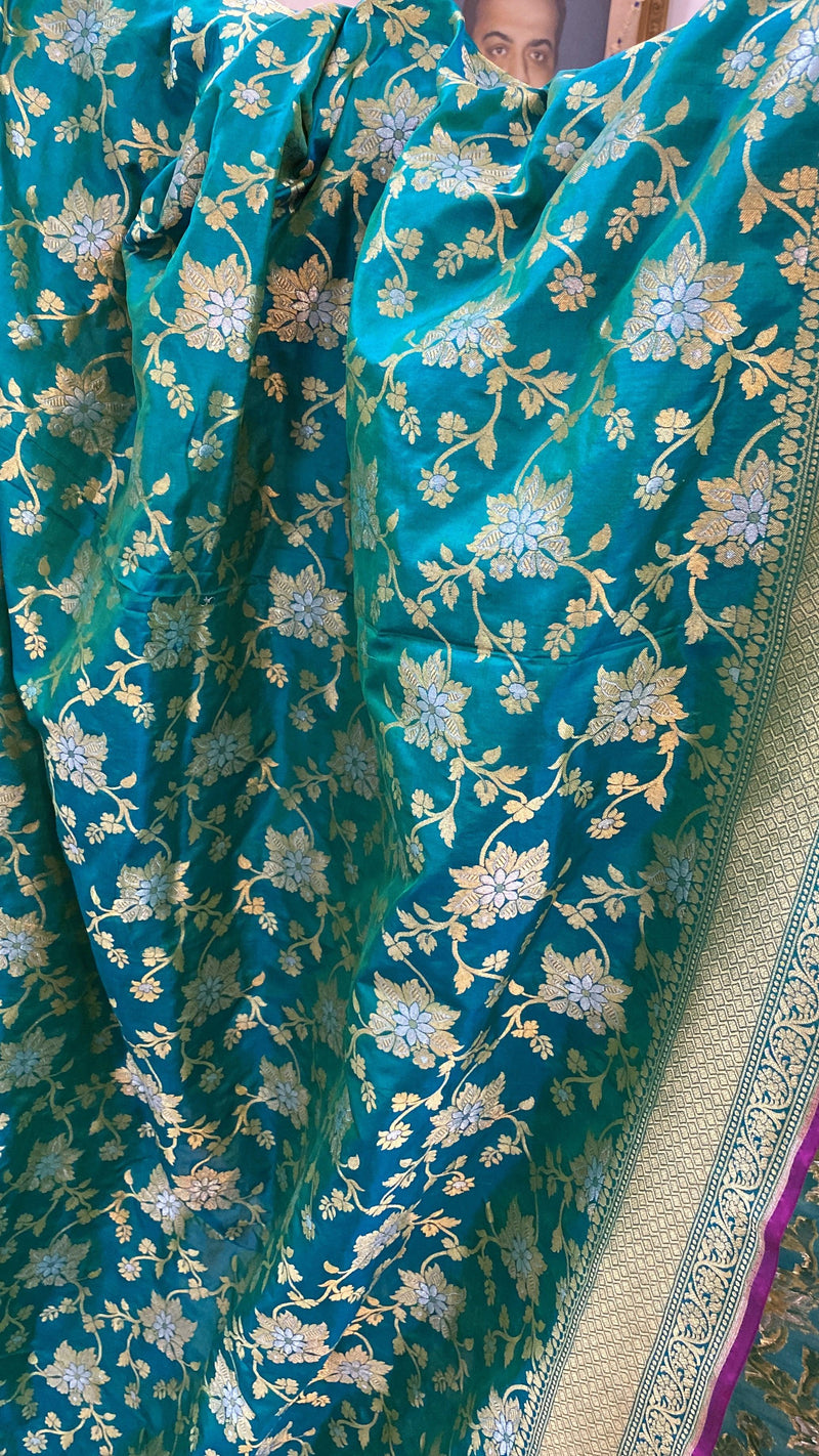 Sea Green Pure Banarasi Katan Silk Handloom Saree by Shades Of Benares - banarasi - banarasi saree shop