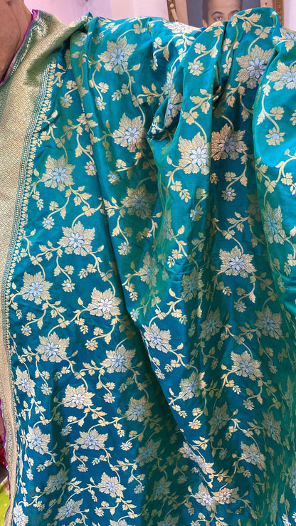 Sea Green Pure Banarasi Katan Silk Handloom Saree by Shades Of Benares - banarasi - banarasi saree shop