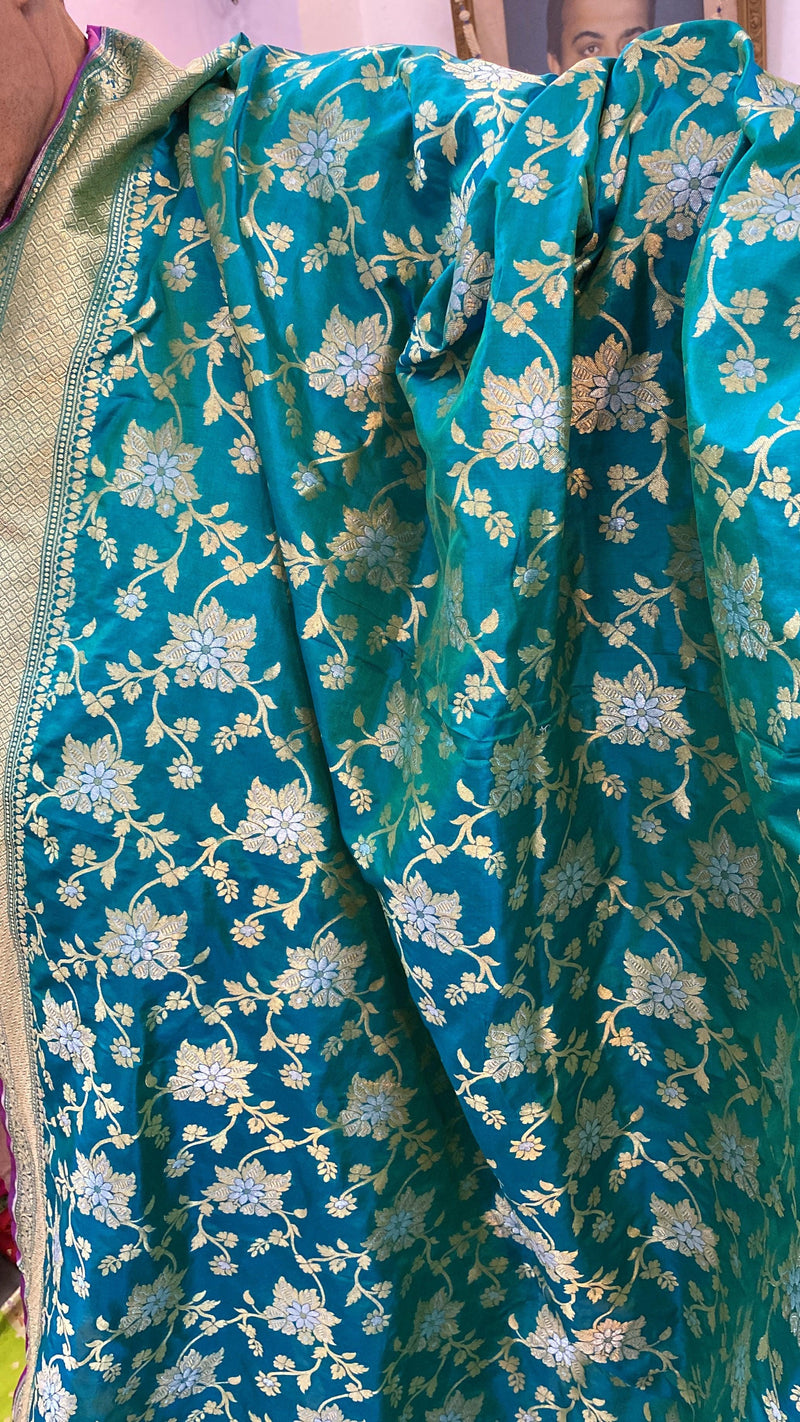 Sea Green Pure Banarasi Katan Silk Handloom Saree - Shades Of Benares