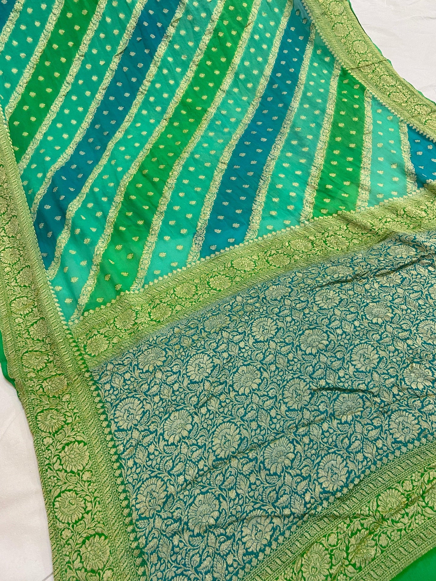 Sea Green Pure Banarasi Khaddi Georgette Handloom Saree - Rangkaat by Shades Of Benares - banarasi - banarasi saree shop