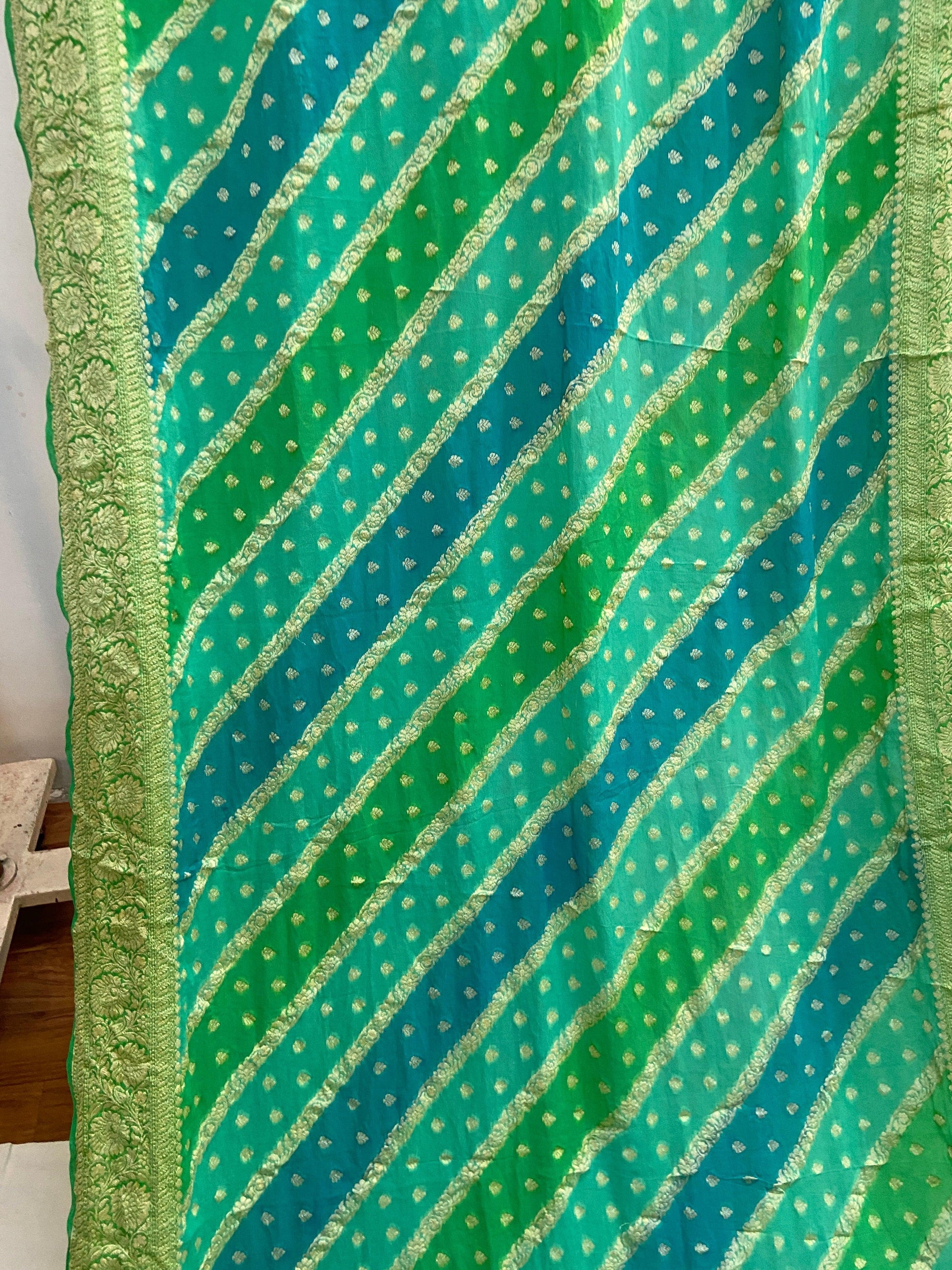 Sea Green Pure Banarasi Khaddi Georgette Handloom Saree - Rangkaat by Shades Of Benares - banarasi - banarasi saree shop