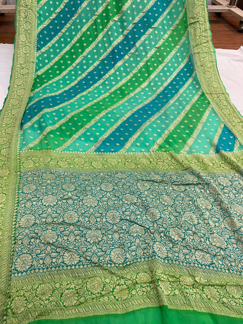 Sea Green Pure Banarasi Khaddi Georgette Handloom Saree - Rangkaat by Shades Of Benares - banarasi - banarasi saree shop