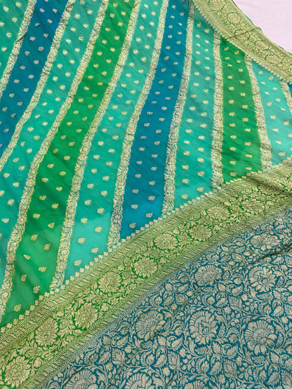 Sea Green Pure Banarasi Khaddi Georgette Handloom Saree - Rangkaat by Shades Of Benares - banarasi - banarasi saree shop