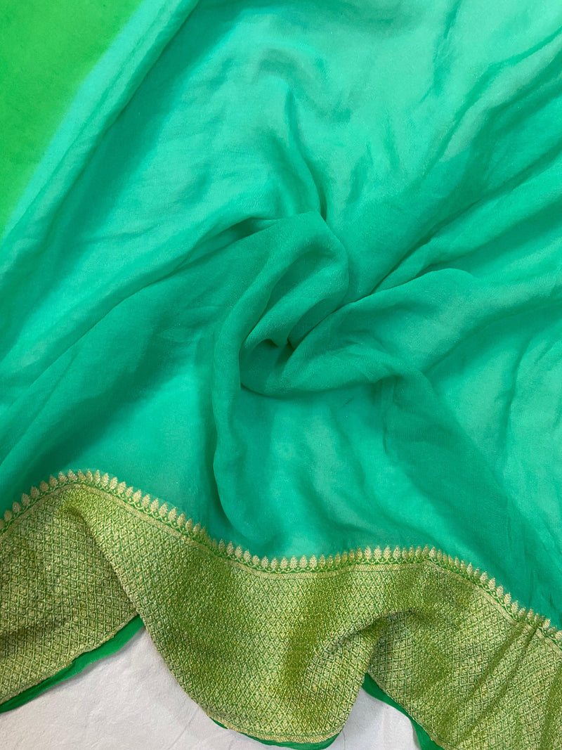 Sea Green Pure Banarasi Khaddi Georgette Handloom Saree - Rangkaat by Shades Of Benares - banarasi - banarasi saree shop