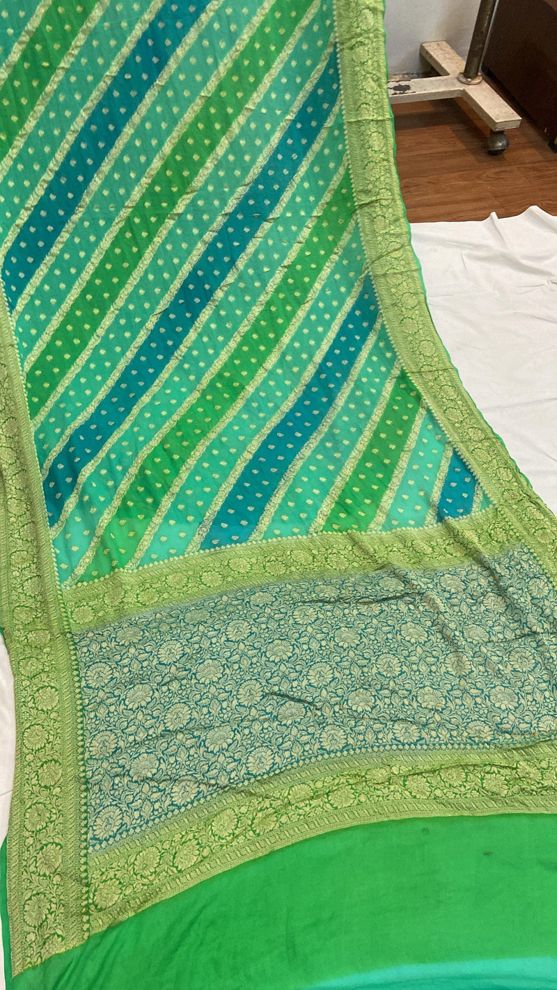 Sea Green Pure Banarasi Khaddi Georgette Handloom Saree - Rangkaat by Shades Of Benares - banarasi - banarasi saree shop