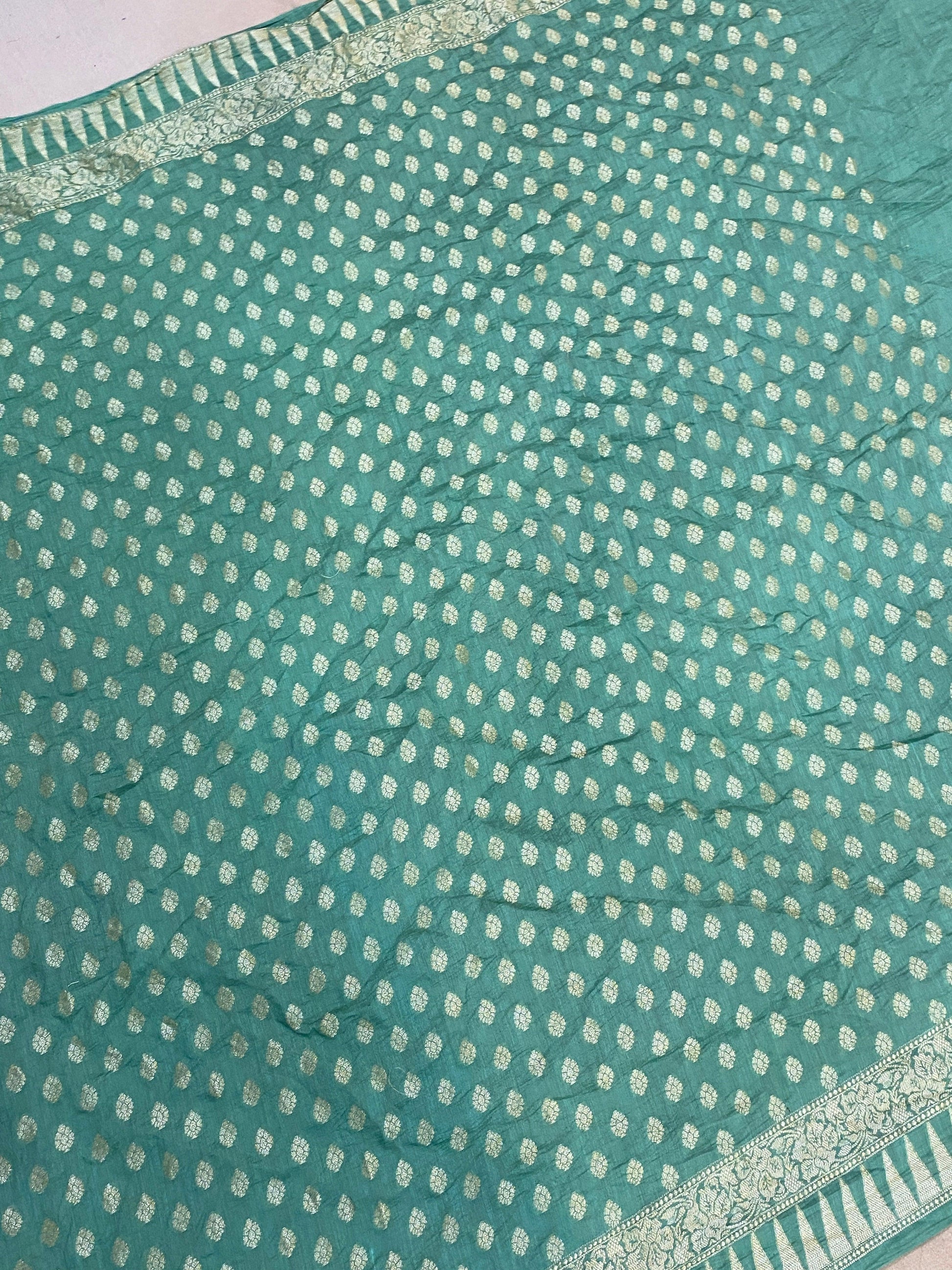 Sea Green Pure Banarasi Khaddi Moonga Silk Handloom Saree by Shades Of Benares - banarasi - banarasi saree shop