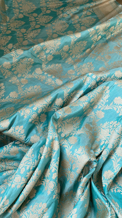 Sea Green Pure Katan Silk Handloom Banarasi Saree by Shades Of Benares - banarasi - banarasi saree shop