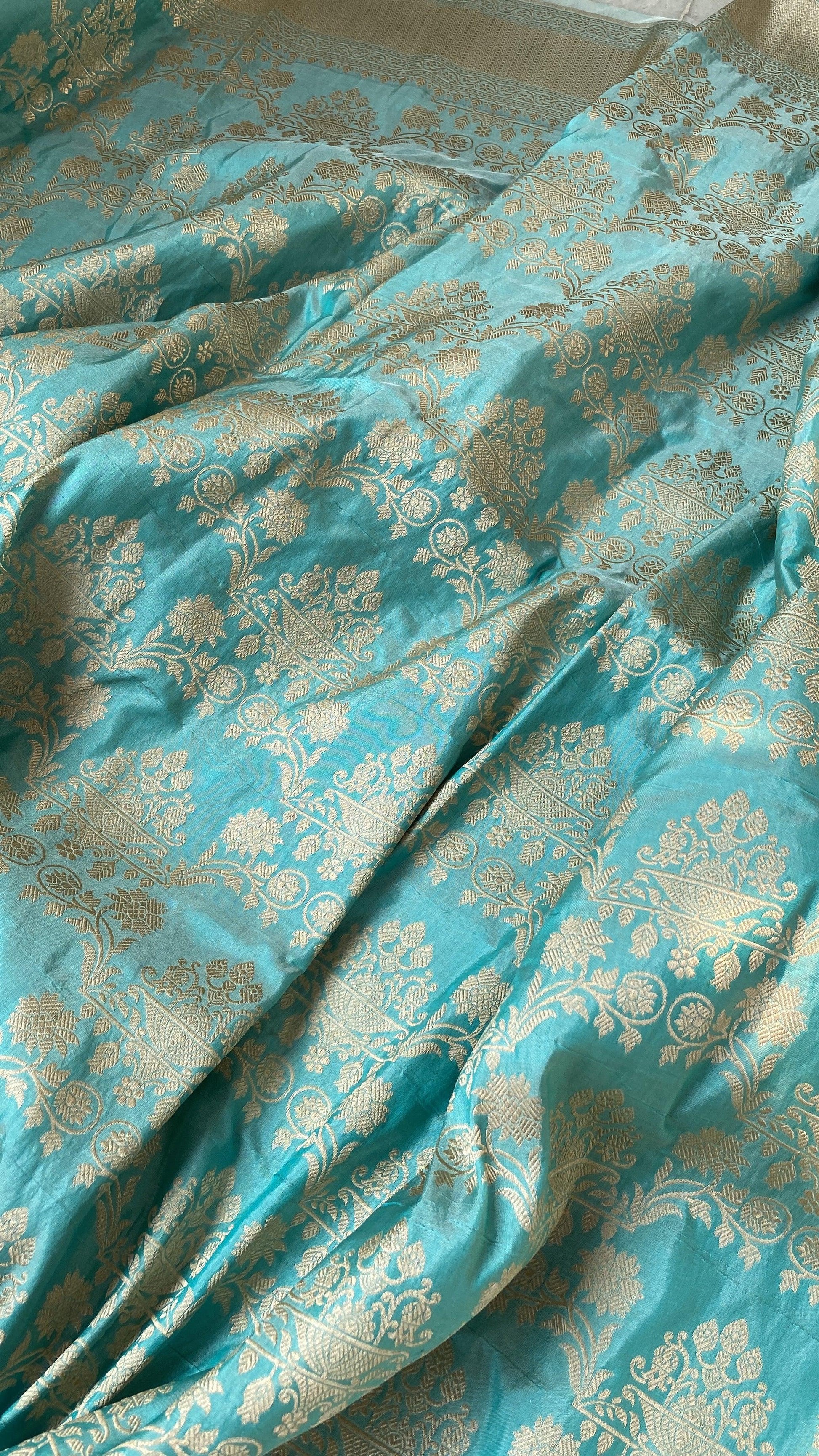 Sea Green Pure Katan Silk Handloom Banarasi Saree by Shades Of Benares - banarasi - banarasi saree shop