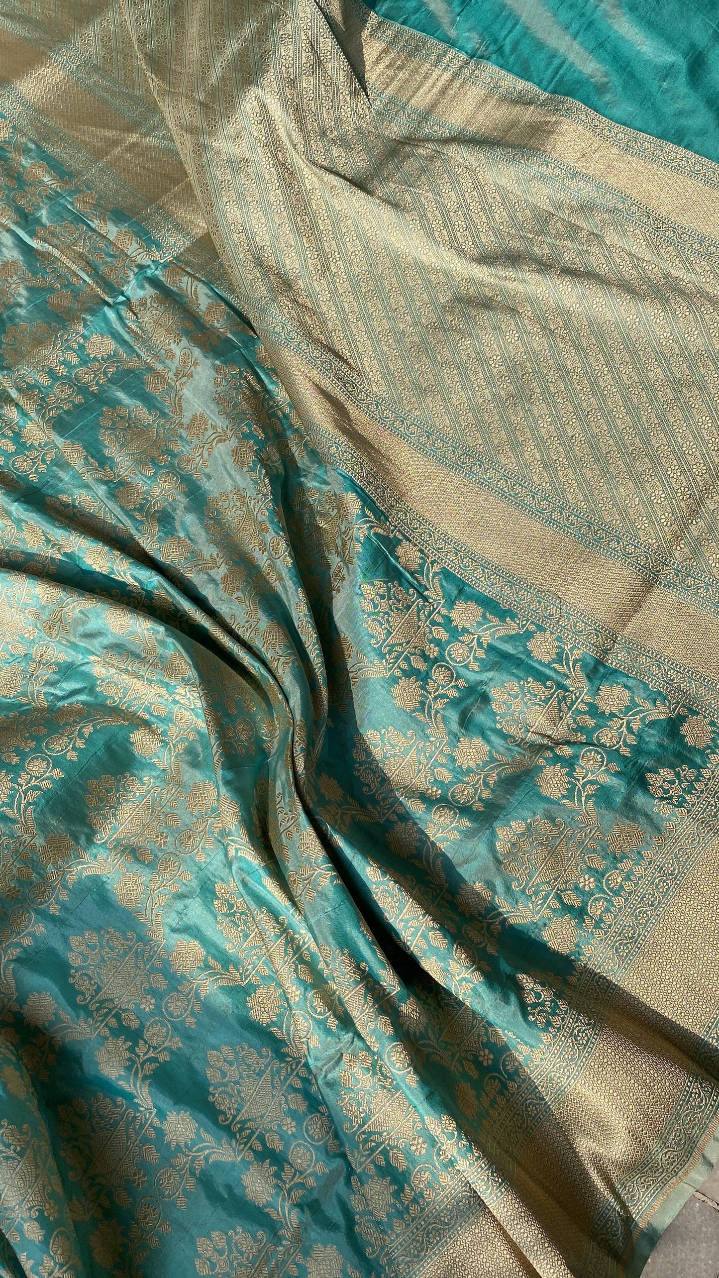 Sea Green Pure Katan Silk Handloom Banarasi Saree by Shades Of Benares - banarasi - banarasi saree shop