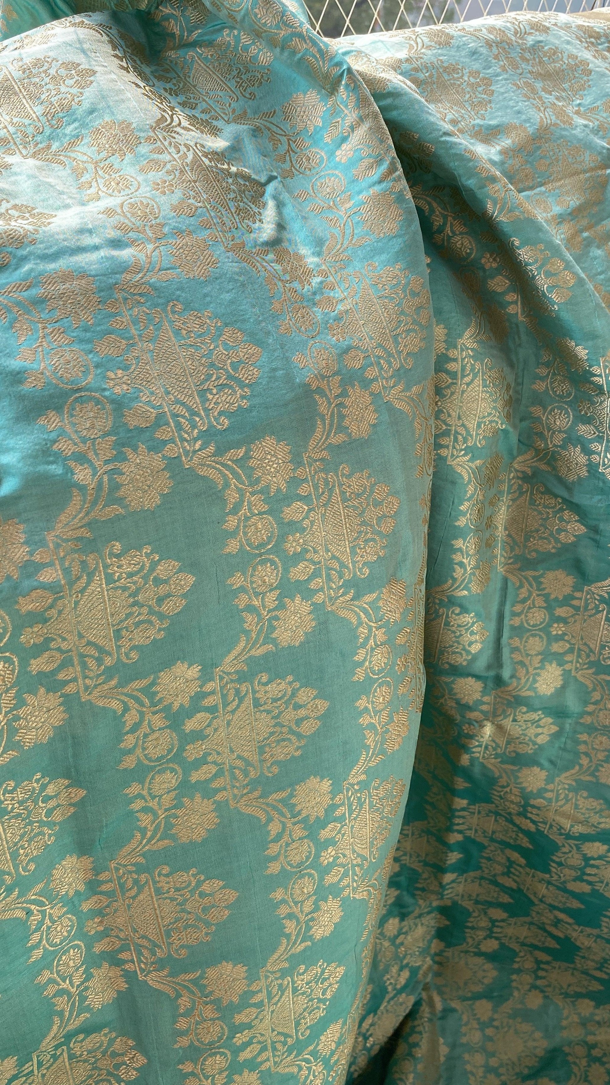 Sea Green Pure Katan Silk Handloom Banarasi Saree by Shades Of Benares - banarasi - banarasi saree shop