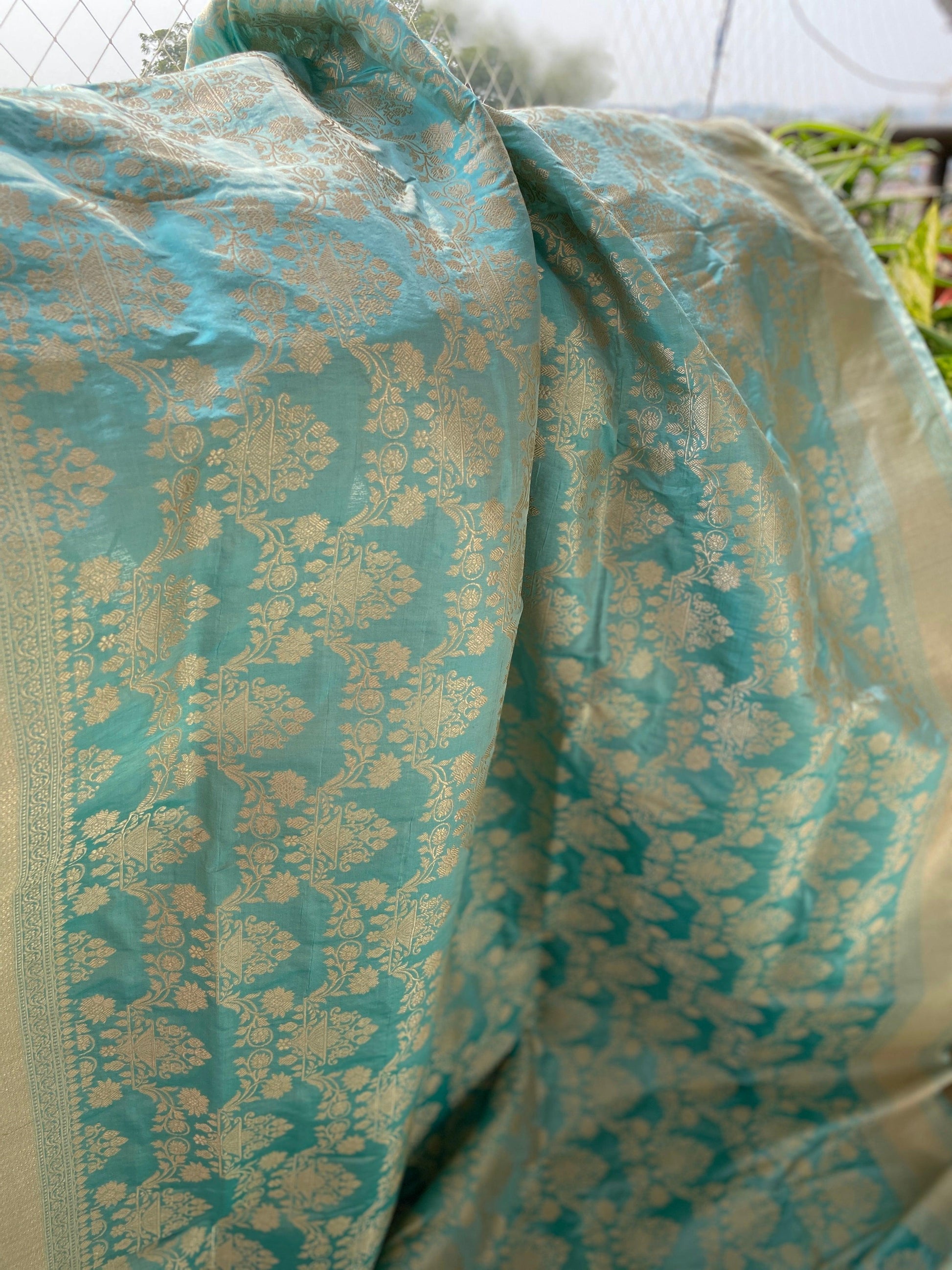 Sea Green Pure Katan Silk Handloom Banarasi Saree by Shades Of Benares - banarasi - banarasi saree shop