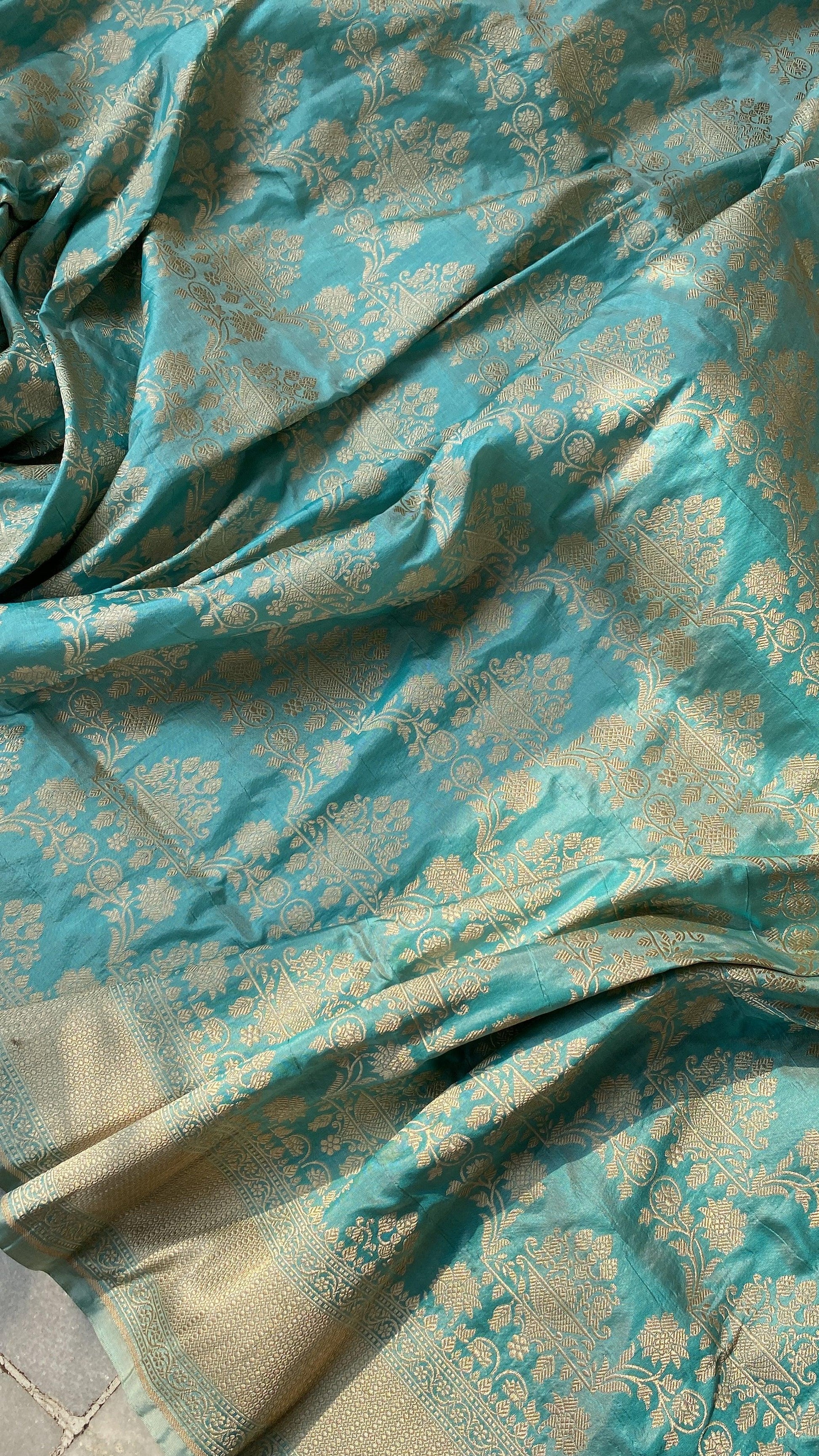 Sea Green Pure Katan Silk Handloom Banarasi Saree by Shades Of Benares - banarasi - banarasi saree shop