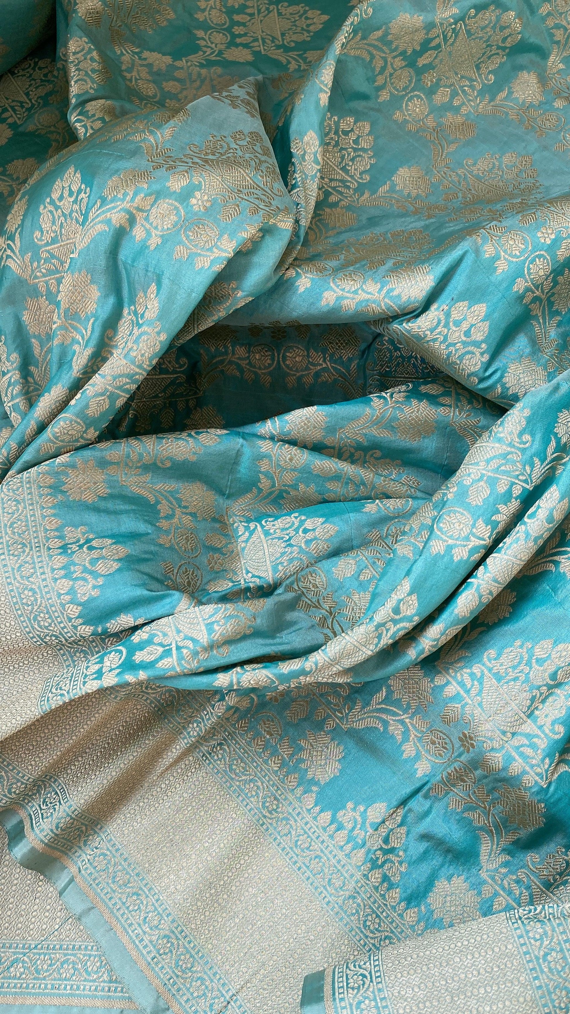 Sea Green Pure Katan Silk Handloom Banarasi Saree by Shades Of Benares - banarasi - banarasi saree shop