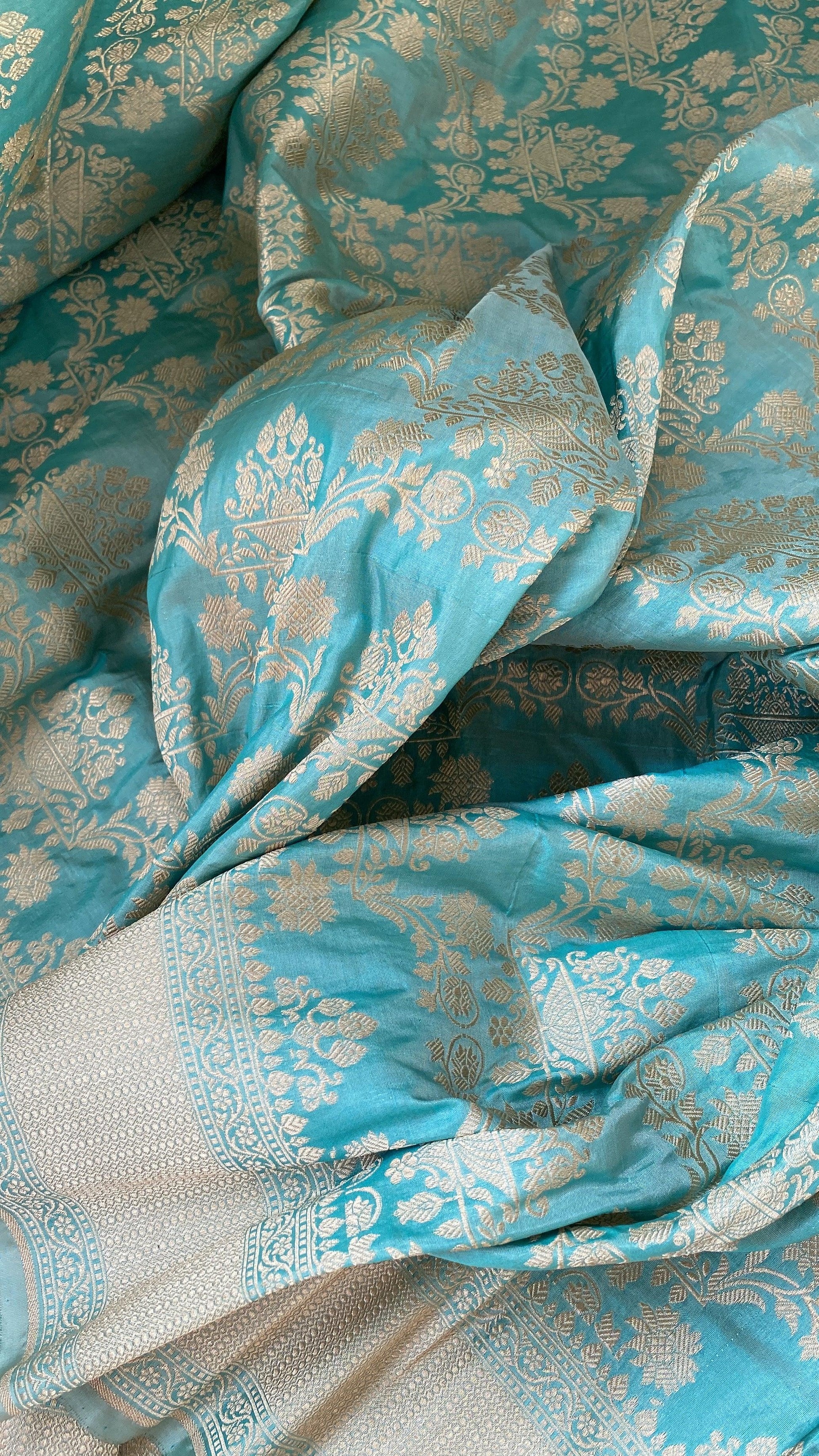 Sea Green Pure Katan Silk Handloom Banarasi Saree by Shades Of Benares - banarasi - banarasi saree shop