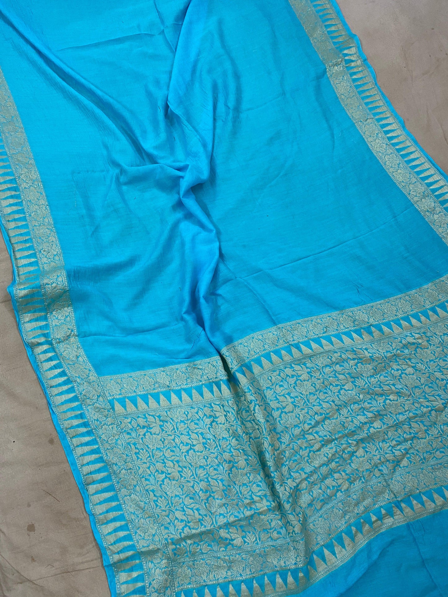 Sky Blue Pure Banarasi Khaddi Moonga Silk Handloom Saree by Shades Of Benares - banarasi - banarasi saree shop