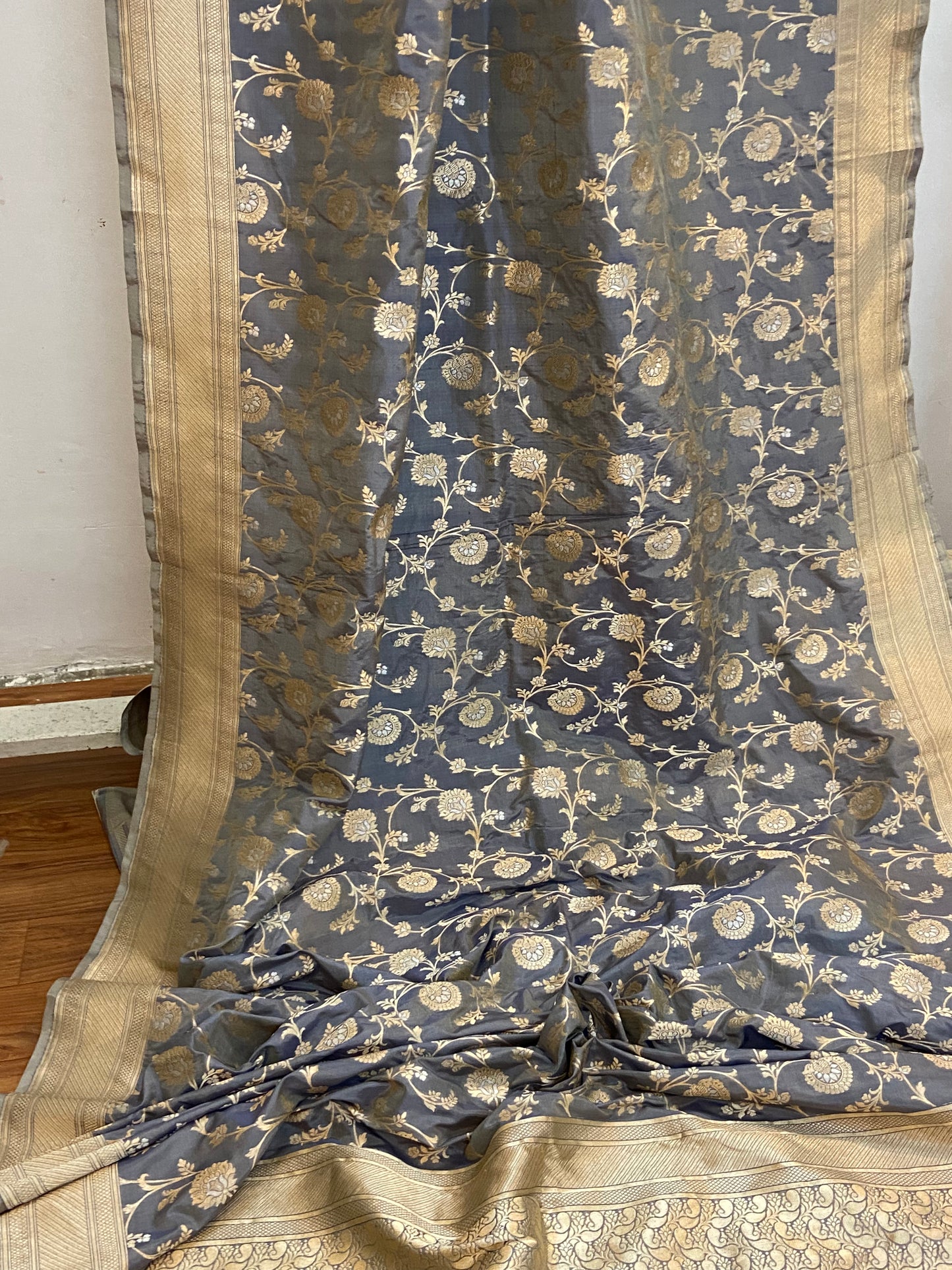 Stale Grey Pure Banarasi Katan Silk Handloom Saree by Shades Of Benares - banarasi - banarasi saree shop