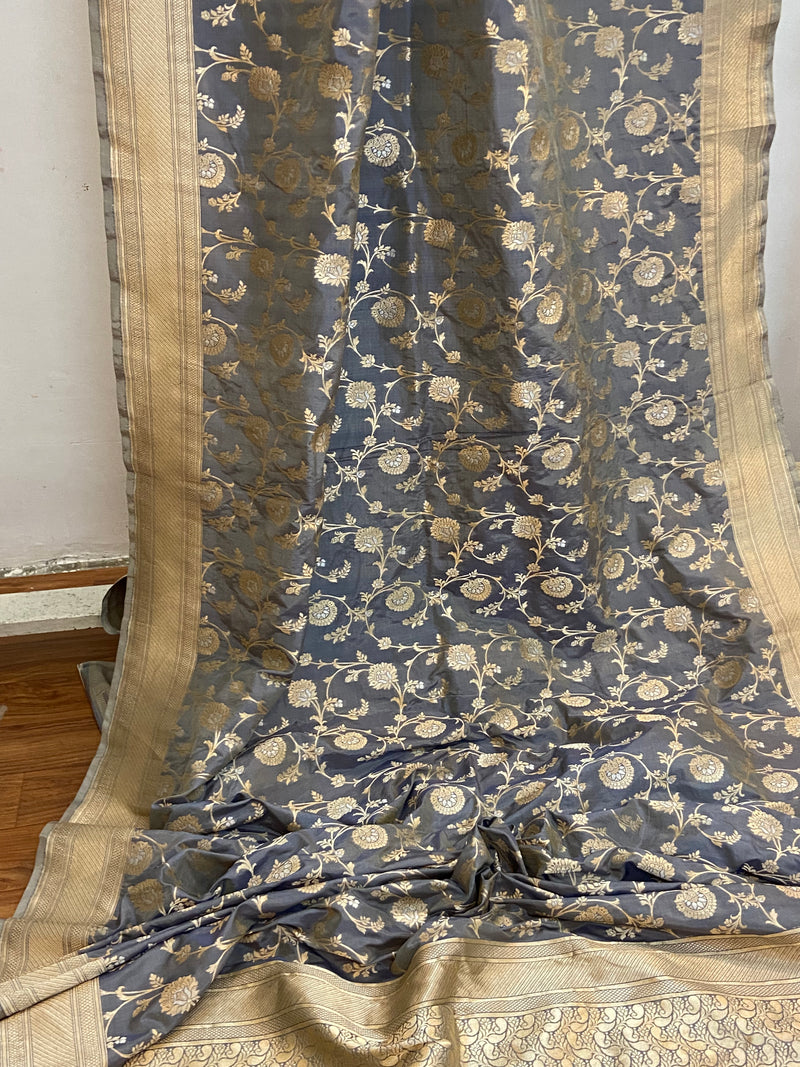 Stale Grey Pure Banarasi Katan Silk Handloom Saree - Shades Of Benares