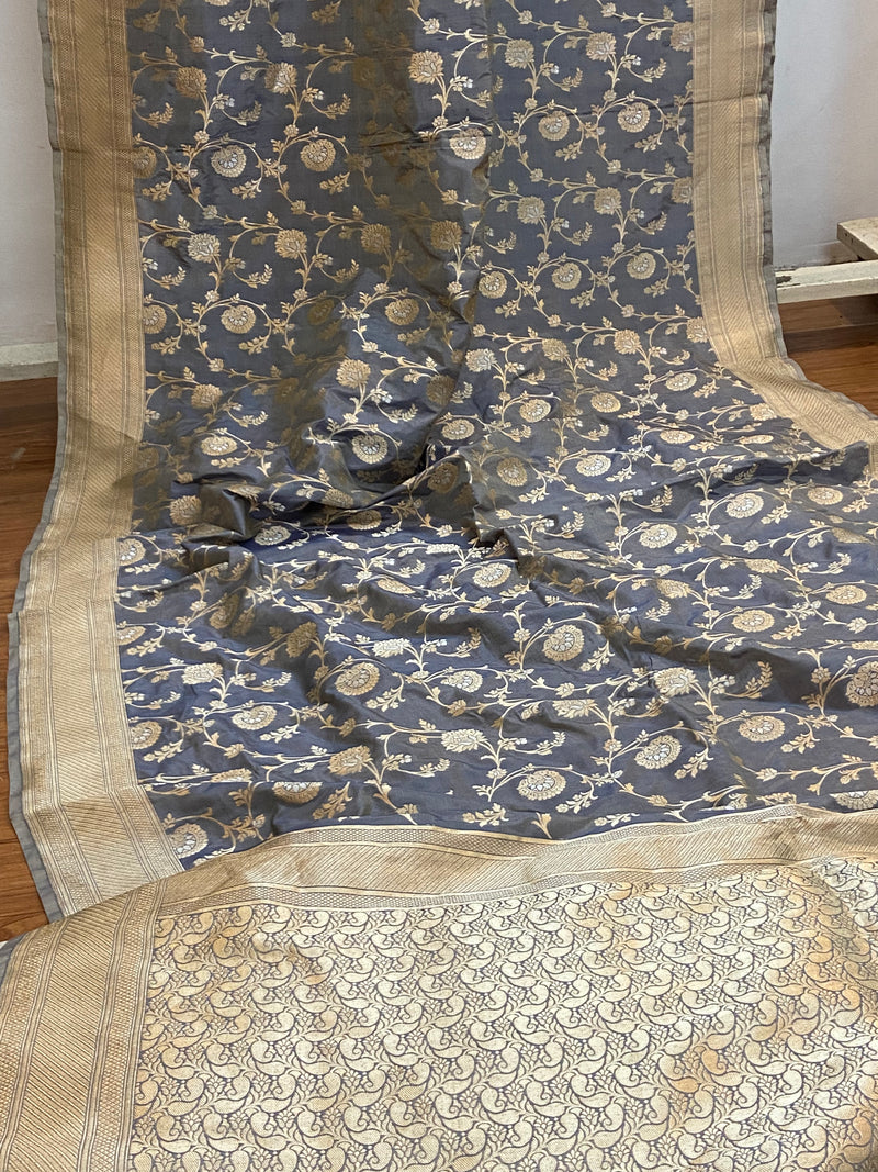 Stale Grey Pure Banarasi Katan Silk Handloom Saree - Shades Of Benares