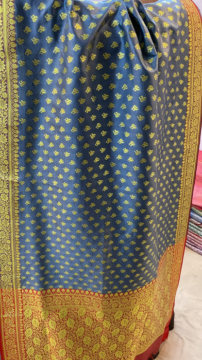 Stale Grey Pure Banarasi Satin Silk Handloom Saree For Kids by Shades Of Benares - banarasi - banarasi saree shop