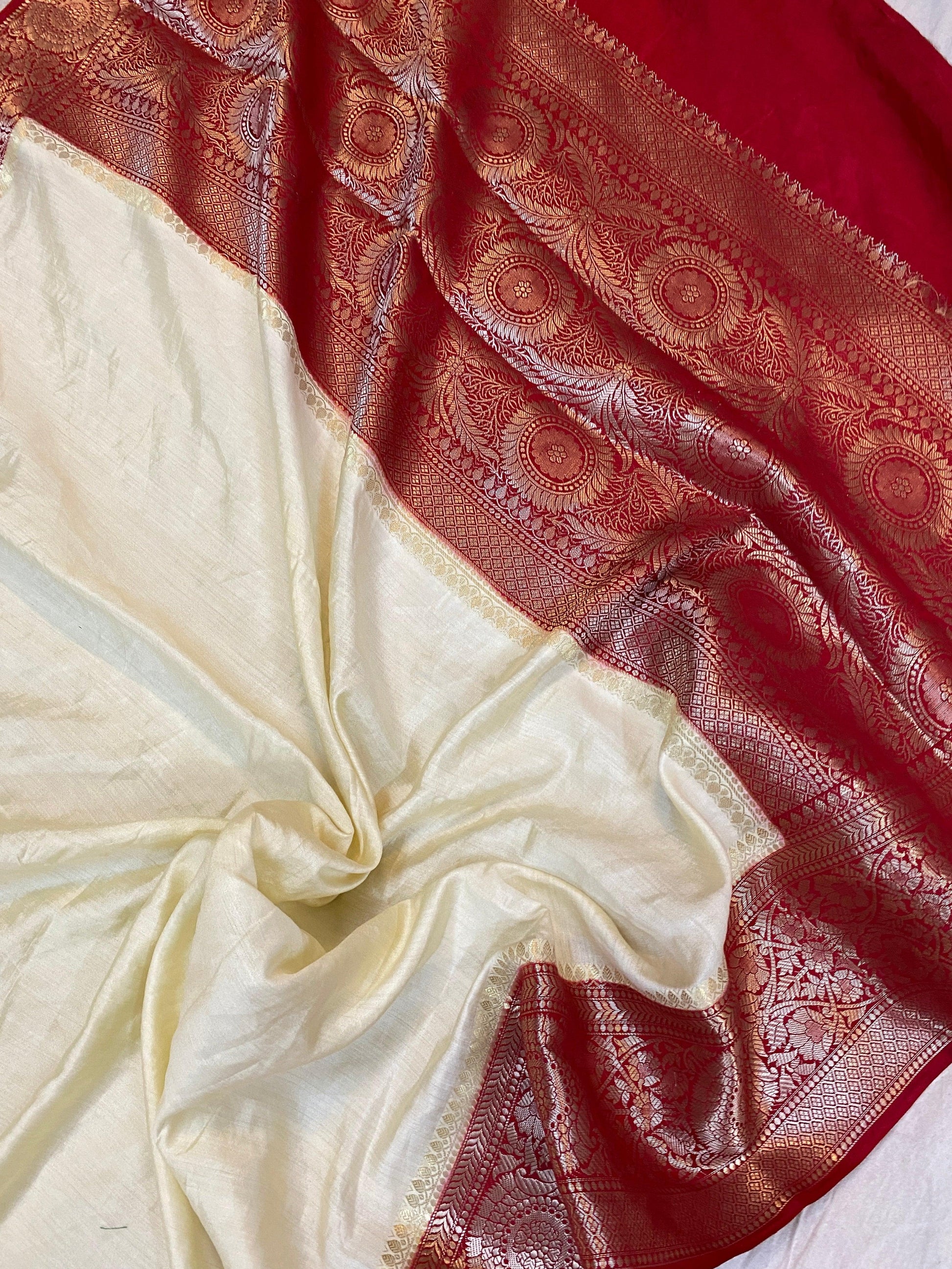 White Pure Banarasi Katan Silk Handloom Saree - Kadhwa Border & Pallu by Shades Of Benares - banarasi - banarasi saree shop