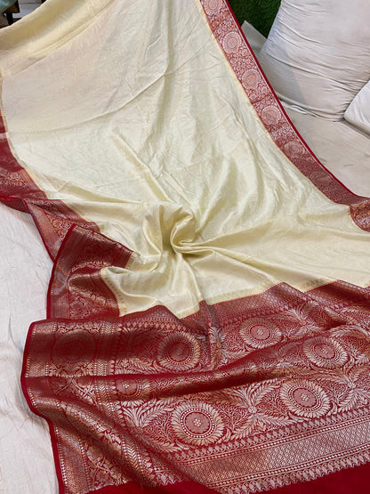 White Pure Banarasi Katan Silk Handloom Saree - Kadhwa Border & Pallu by Shades Of Benares - banarasi - banarasi saree shop