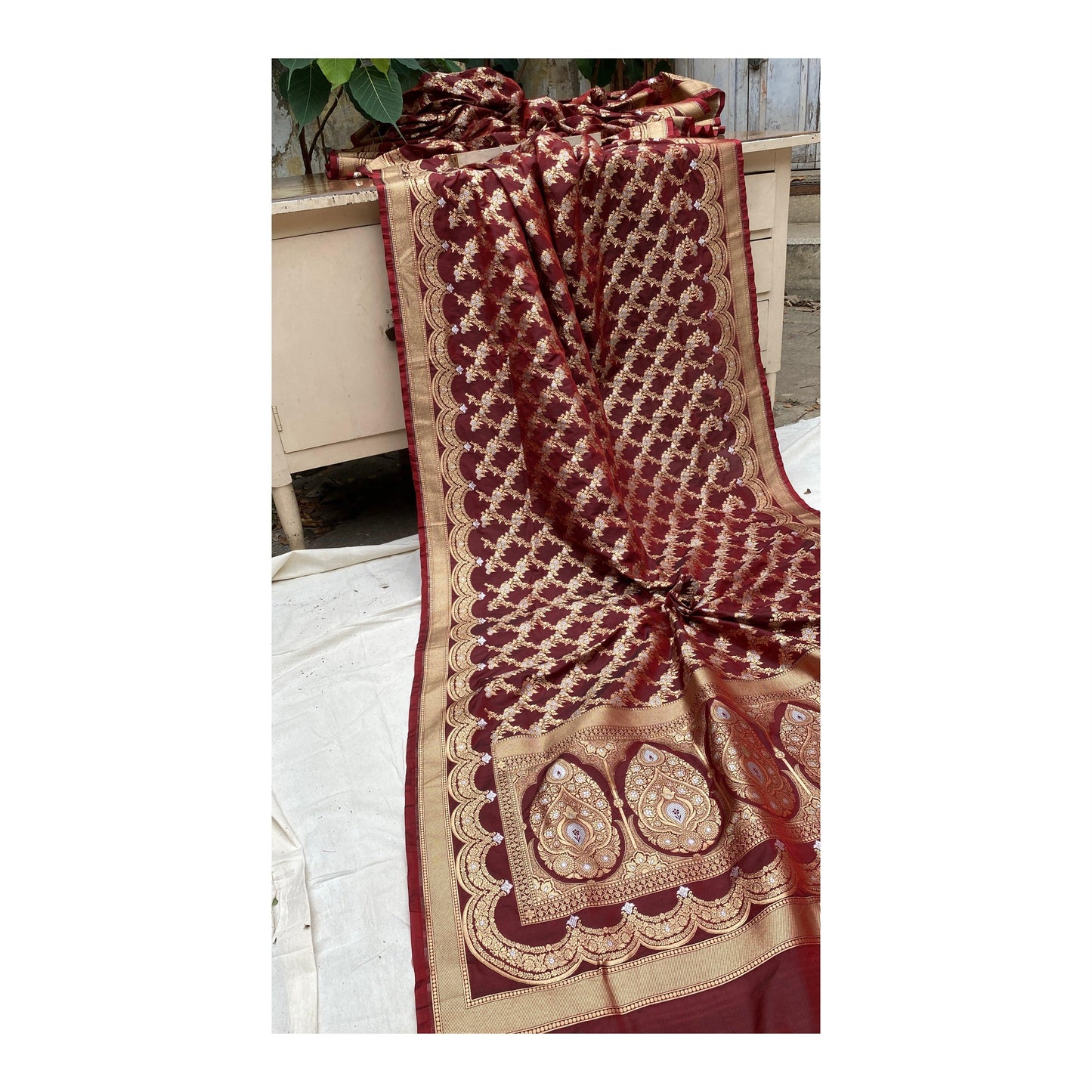 Wine Handwoven Banarasi Katan Silk Sari by Shades Of Benares - banarasi - banarasi saree shop