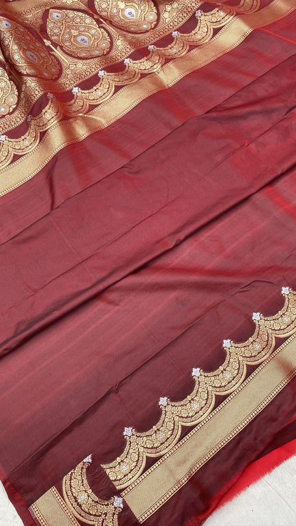 Wine Handwoven Banarasi Katan Silk Sari by Shades Of Benares - banarasi - banarasi saree shop