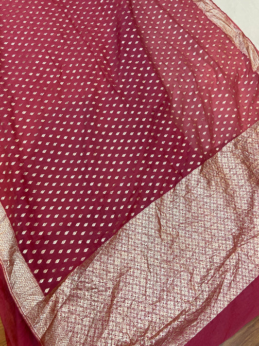 Wine Pure Banarasi Cotton Silk Handloom Saree With Blouse Piece by Shades Of Benares - banarasi - banarasi saree shop