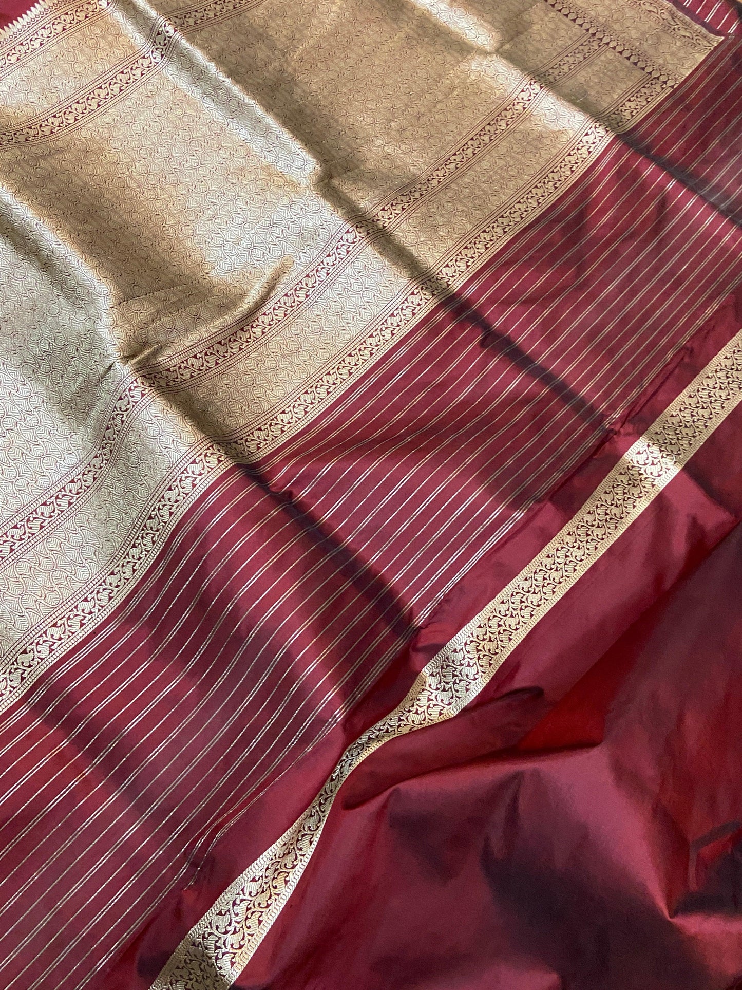 Wine Pure Banarasi Katan Silk Handloom Saree- Kadhwa Figures by Shades Of Benares - banarasi - banarasi saree shop