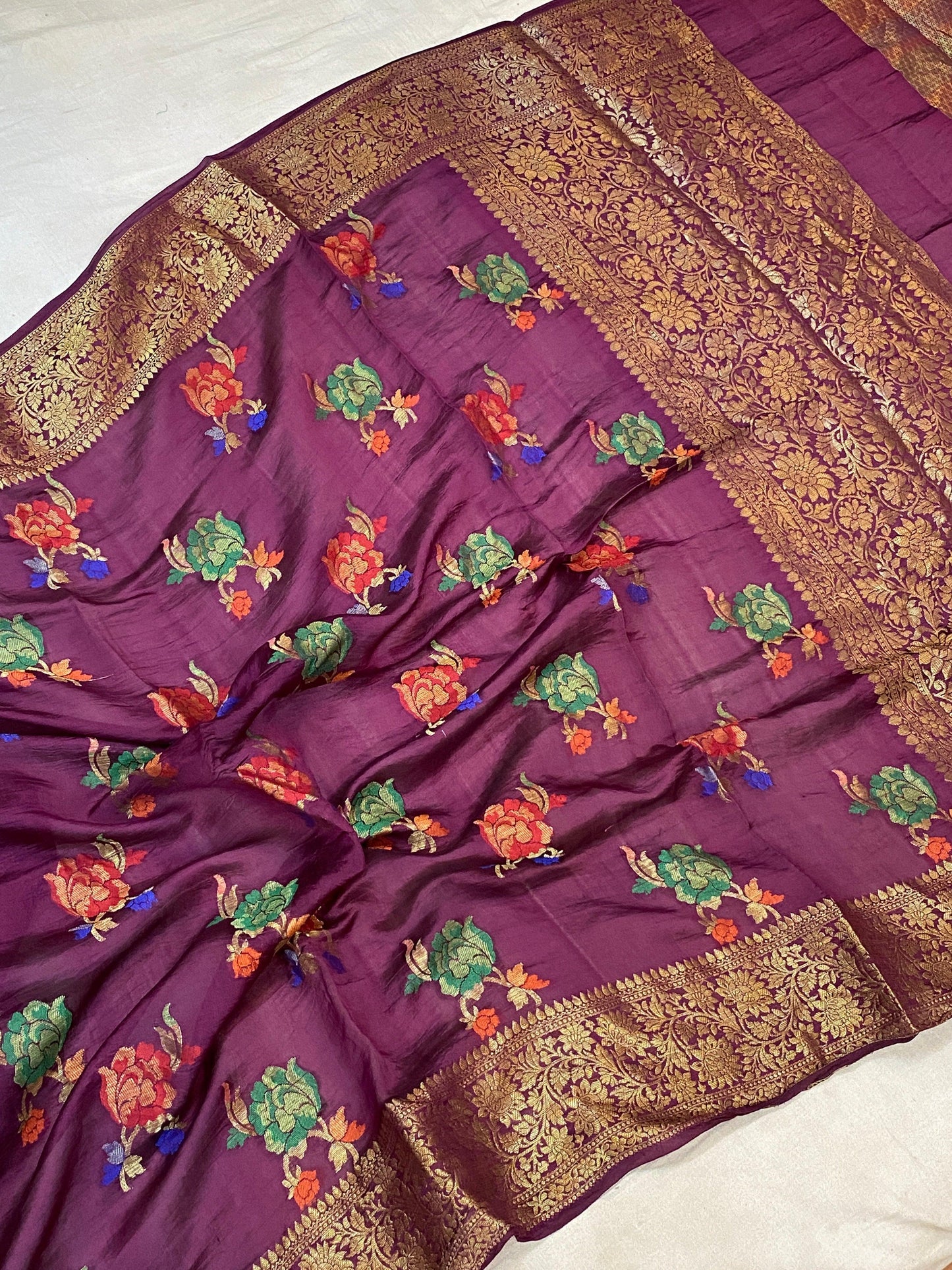 Wine Pure Banarasi Katan Silk Handloom Saree by Shades Of Benares - banarasi - banarasi saree shop