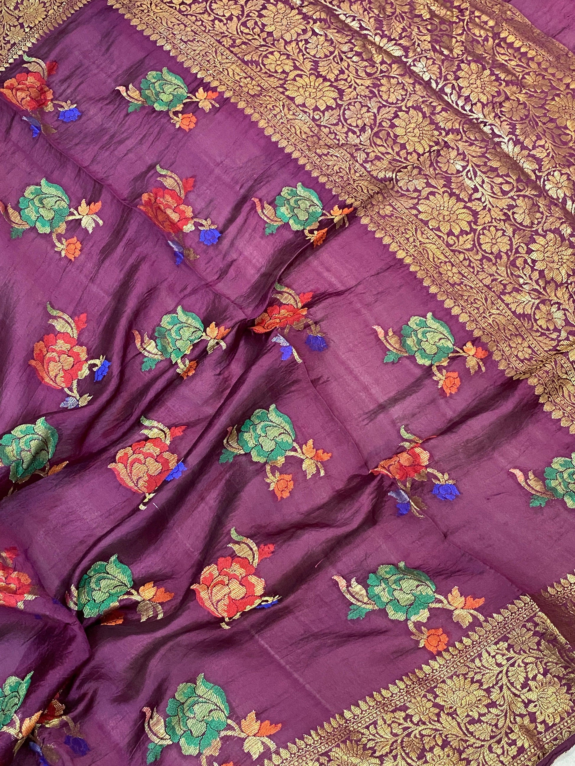 Wine Pure Banarasi Katan Silk Handloom Saree by Shades Of Benares - banarasi - banarasi saree shop