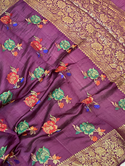 Wine Pure Banarasi Katan Silk Handloom Saree by Shades Of Benares - banarasi - banarasi saree shop