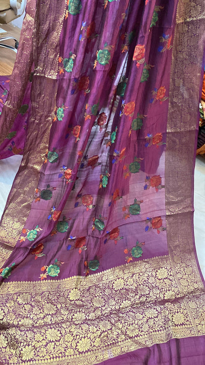 Wine Pure Banarasi Katan Silk Handloom Saree by Shades Of Benares - banarasi - banarasi saree shop