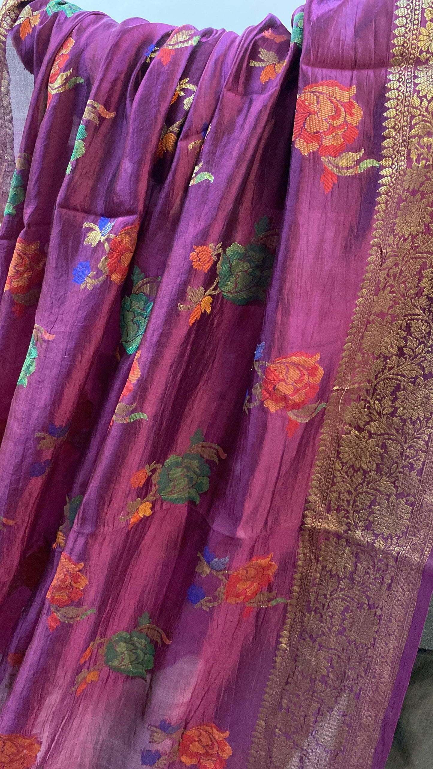 Wine Pure Banarasi Katan Silk Handloom Saree by Shades Of Benares - banarasi - banarasi saree shop