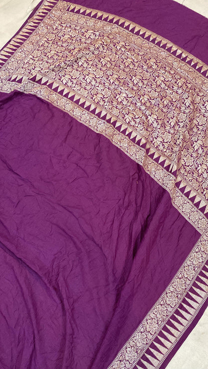 Wine Pure Banarasi Khaddi Moonga Silk Handloom Saree by Shades Of Benares - banarasi - banarasi saree shop