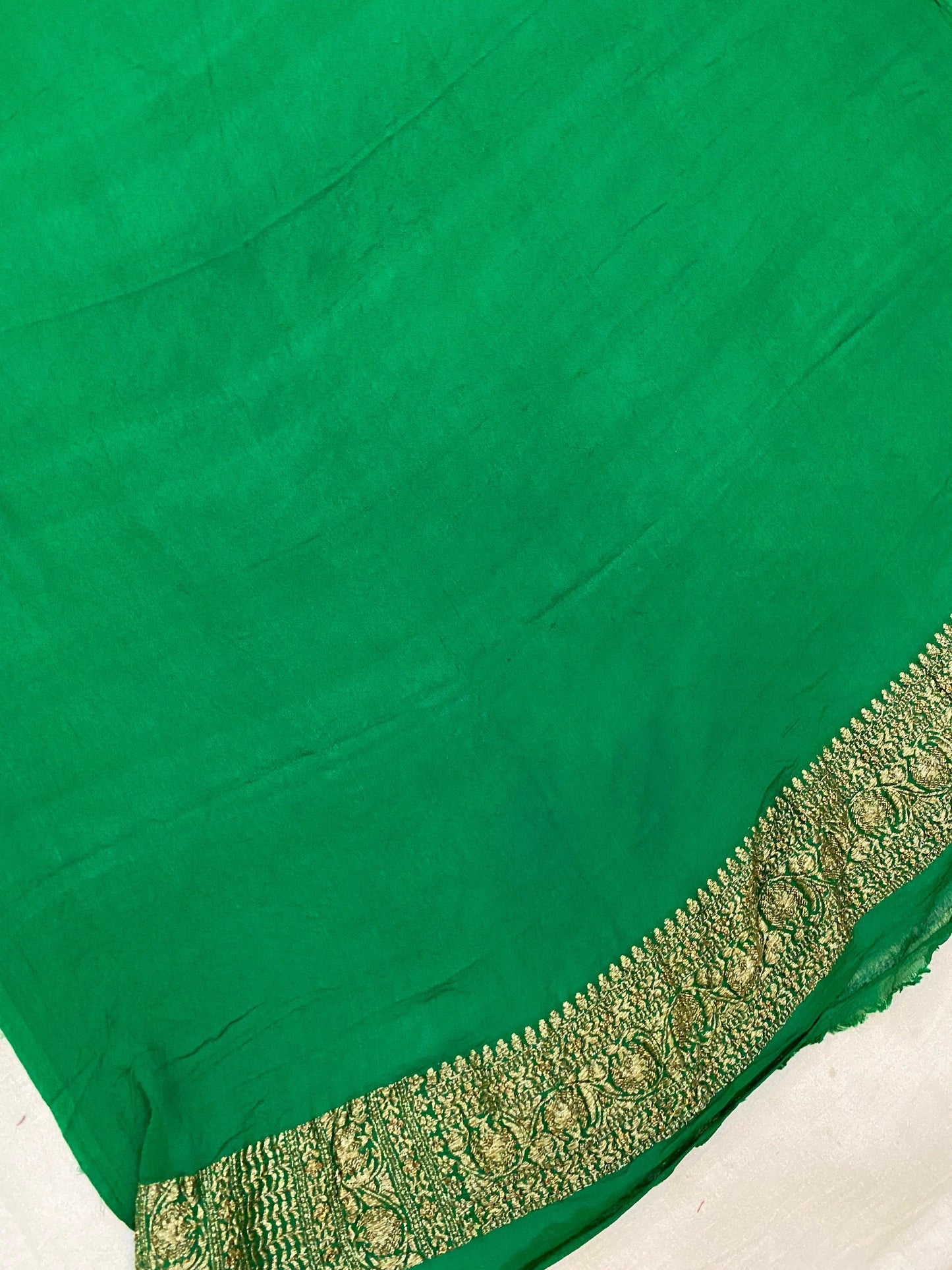 Yellow & Green Pure Banarasi Khaddi Georgette Handloom Saree by Shades Of Benares - banarasi - banarasi saree shop