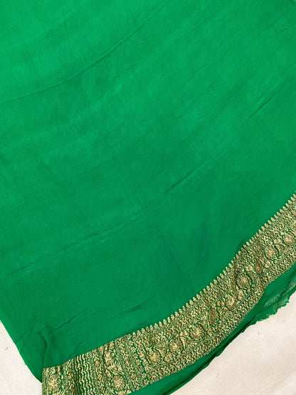 Yellow & Green Pure Banarasi Khaddi Georgette Handloom Saree by Shades Of Benares - banarasi - banarasi saree shop