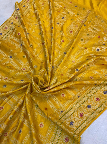 Yellow Banarasi Katan Soft Silk Handloom Saree by Shades Of Benares - banarasi - banarasi saree shop