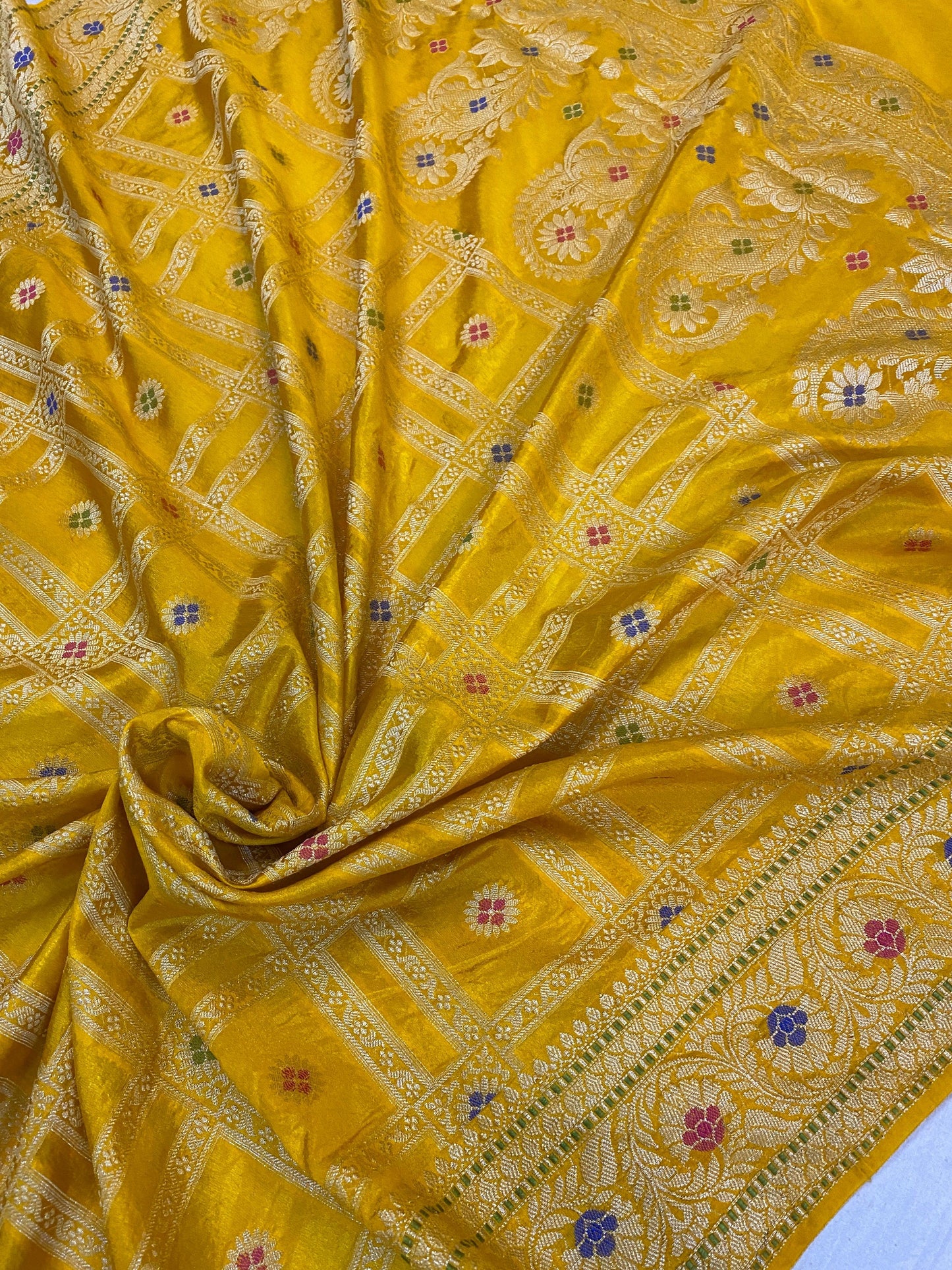 Yellow Banarasi Katan Soft Silk Handloom Saree by Shades Of Benares - banarasi - banarasi saree shop