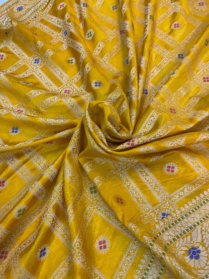 Yellow Banarasi Katan Soft Silk Handloom Saree by Shades Of Benares - banarasi - banarasi saree shop