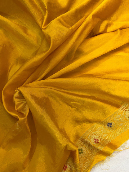 Yellow Banarasi Katan Soft Silk Handloom Saree by Shades Of Benares - banarasi - banarasi saree shop