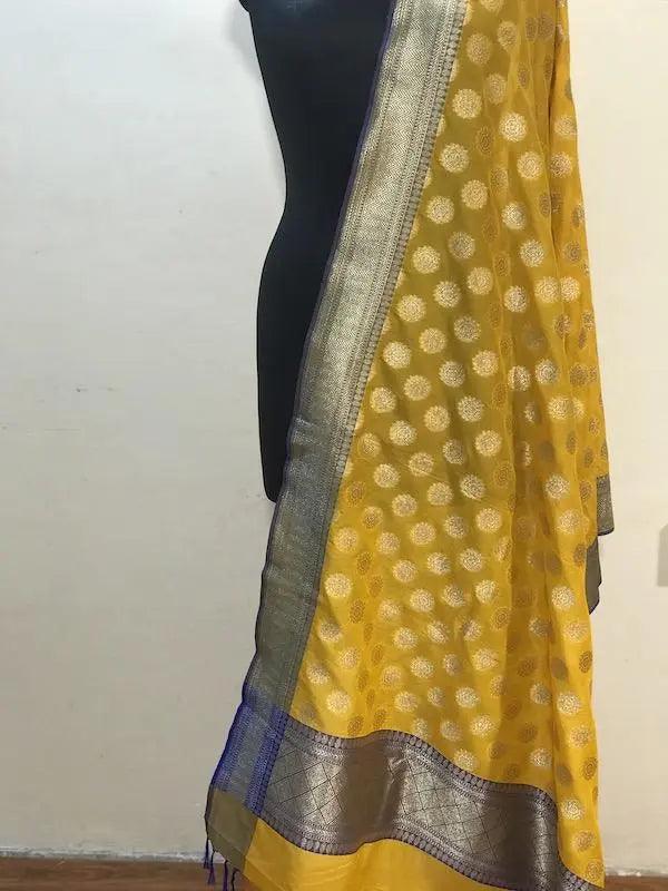 Yellow Handloom Banarasi Silk Dupatta: Elevate Your Festive Attire by Shades Of Benares - banarasi - banarasi saree shop