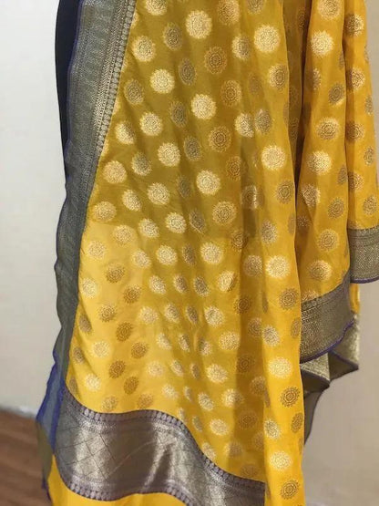 Yellow Handloom Banarasi Silk Dupatta: Elevate Your Festive Attire by Shades Of Benares - banarasi - banarasi saree shop