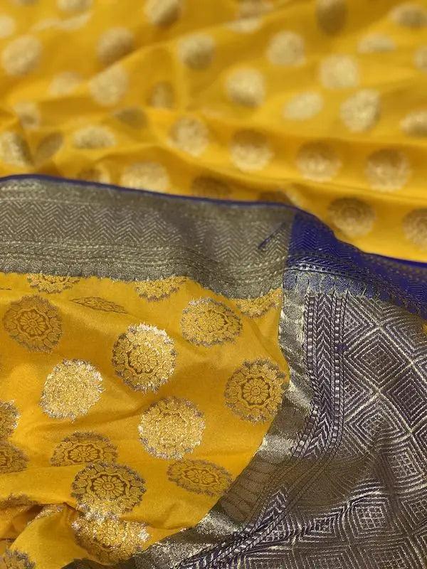 Yellow Handloom Banarasi Silk Dupatta: Elevate Your Festive Attire by Shades Of Benares - banarasi - banarasi saree shop