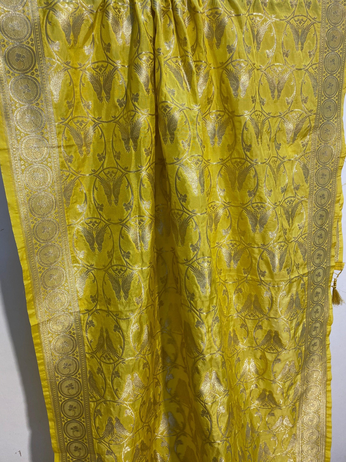 Yellow Handloom Katan Silk Banarasi Dupatta by Shades Of Benares - banarasi - banarasi saree shop