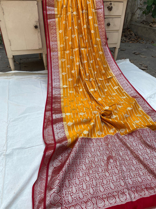 Yellow Handloom Katan Soft Silk Banarasi Saree by Shades Of Benares - banarasi - banarasi saree shop