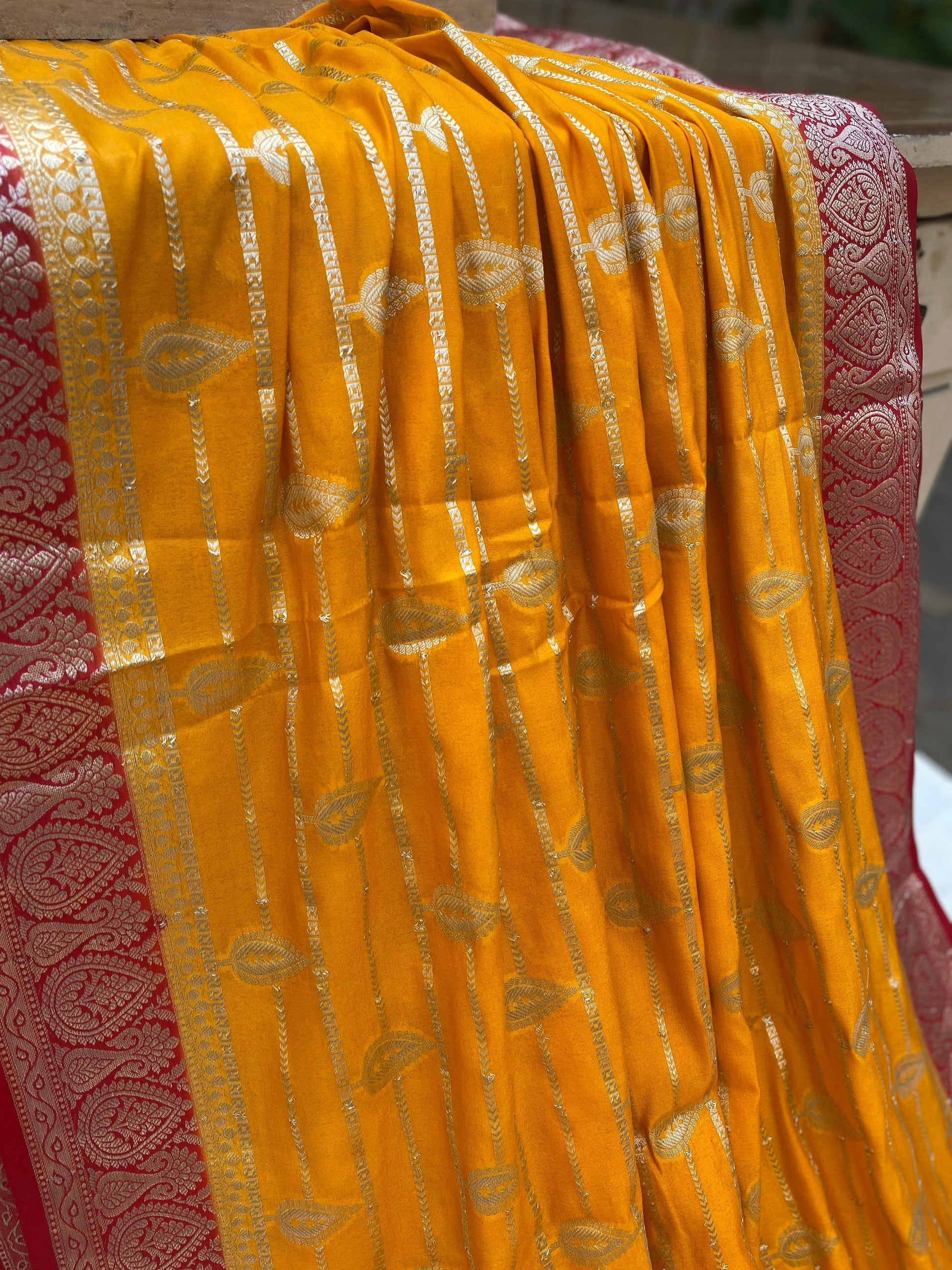 Yellow Handloom Katan Soft Silk Banarasi Saree by Shades Of Benares - banarasi - banarasi saree shop