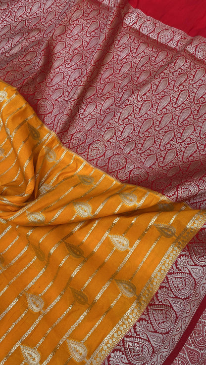 Yellow Handloom Katan Soft Silk Banarasi Saree by Shades Of Benares - banarasi - banarasi saree shop