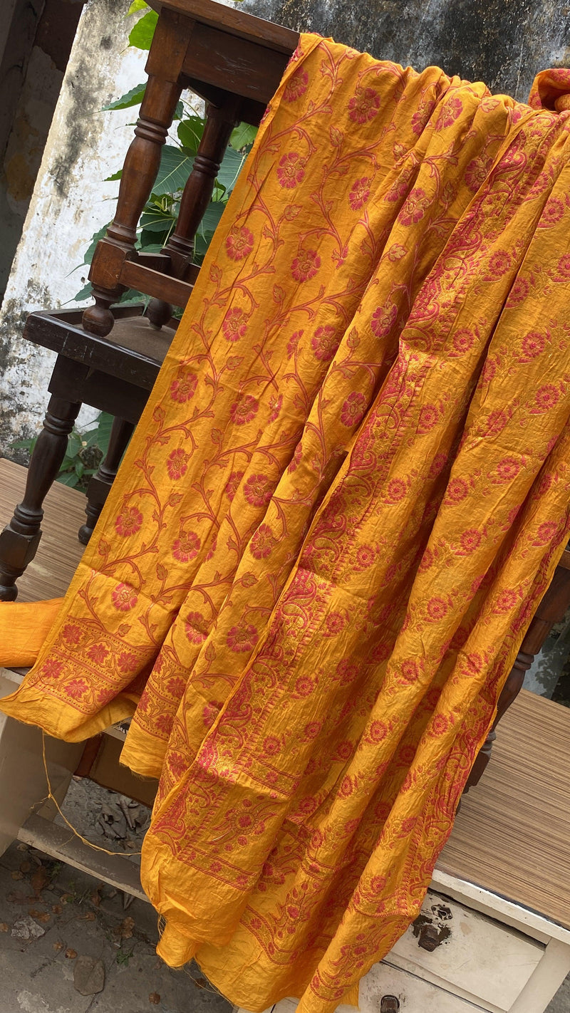 Yellow Handloom Pure Chiffon Banarasi 3 pcs ladies suit by Shades Of Benares - banarasi - banarasi saree shop